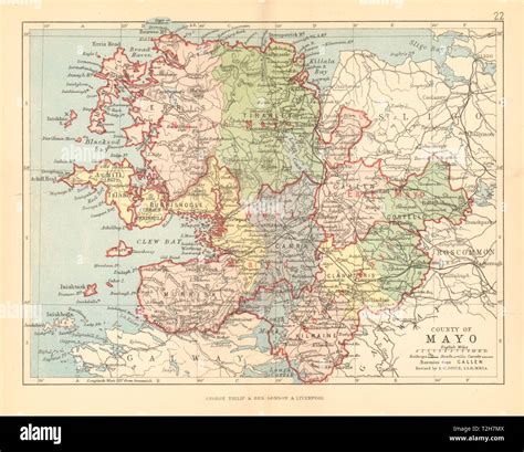 County Mayo Antique County Map Connaught Ireland Bartholomew 1886