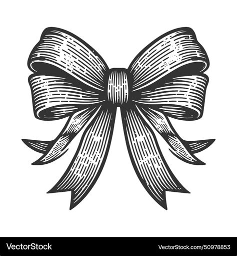 Bow gift engraving sketch Royalty Free Vector Image