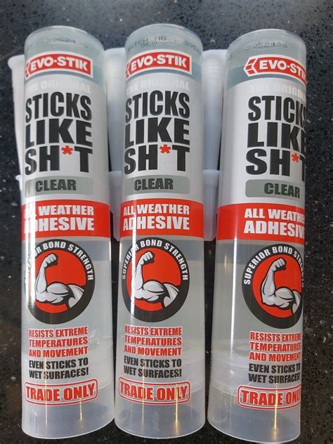 3 X Evo Stik Sticks Like Sh T Adhesive All Weather Proof Strong Bond Clear 290ml 5000403108629