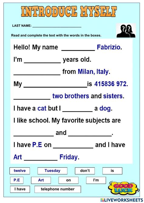 Introducing Myself Interactive Worksheet For 1° 2° Grade Live Worksheets