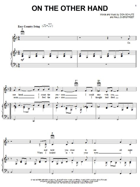 Randy Travis "On The Other Hand" Sheet Music & PDF Chords | 3-Page Easy ...