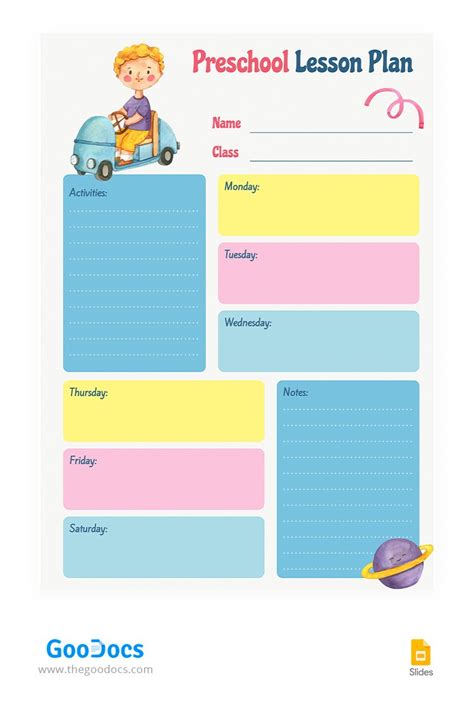 Free Cute Preschool Lesson Plan Template In Google Slides