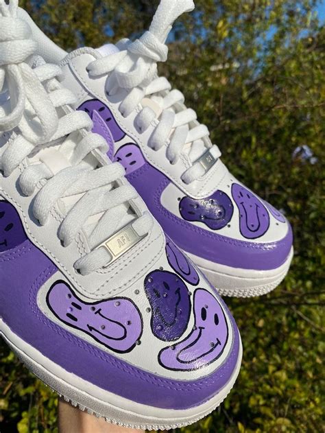 Purple Smiley Custom Air Force 1s Etsy France Cute Nike Shoes Nike