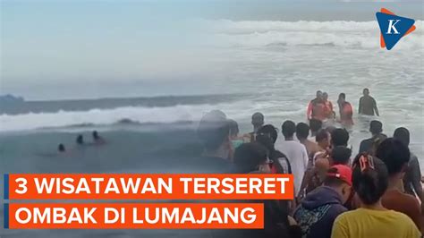 Tiga Wisatawan Terseret Ombak Di Pantai Mbah Drajit Lumajang Youtube