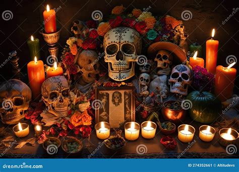 Day Of The Dead Altar, Filled With Candles And Offerings For The Deceased Royalty-Free Stock ...