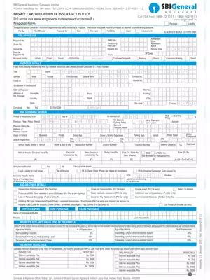 Sbi Motor Private Car Proposal Form Pdf Instapdf