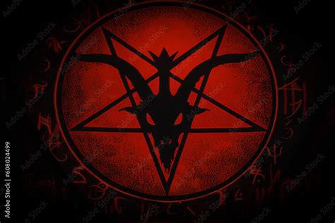 satanic pentagram goat head Baphomet with red background and satanic symbols Church of Satan ...