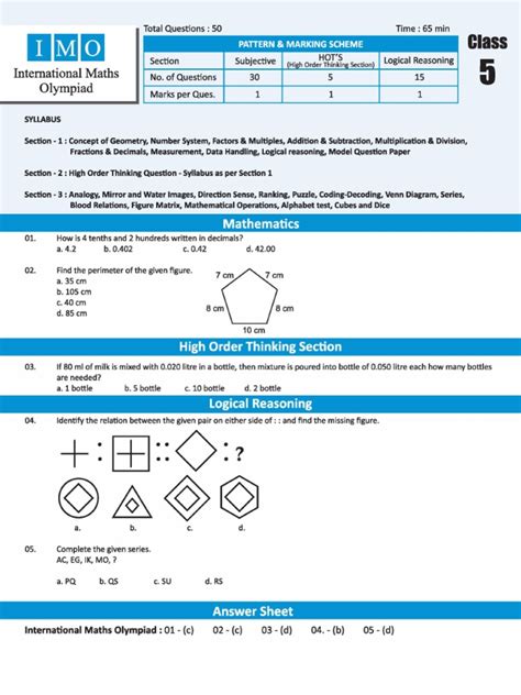 Imo Class 5 Sample Paper Pdf