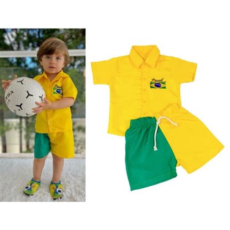 Conjunto Roupa Camisa Brasil Copa Do Mundo Infantil Menino Elo7