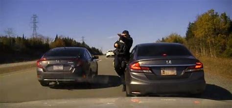 Police Car Hit Officer Nearly Struck By Passing Car During Traffic