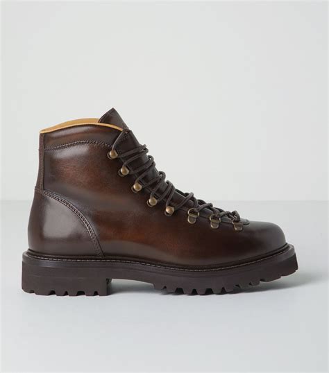 Mens Brunello Cucinelli Brown Leather Lace Up Boots Harrods US