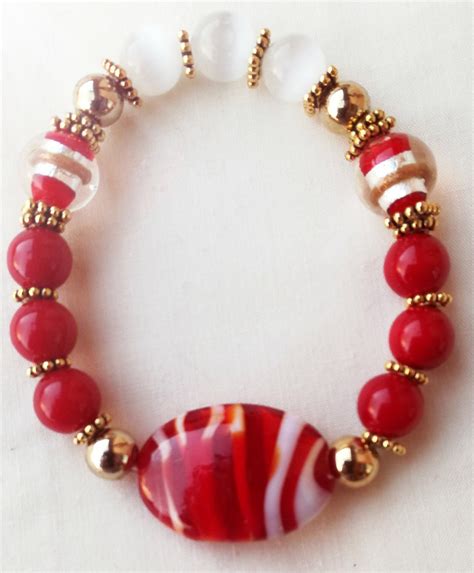 Pulsera Cuentas Rojas Cristal De Murano Rojo Y Blanco Etsy