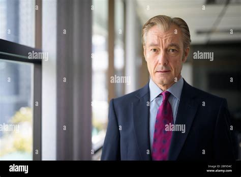 Mature Handsome Businessman In Suit By The Window At Work Stock Photo