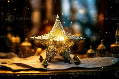 Shining Christmas Star On Festive Bokeh Backdrop Generative Ai