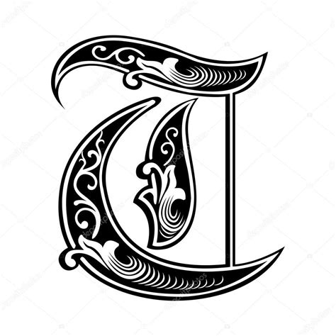 Beautiful Decoration English Alphabets Gothic Style Letter T Stock