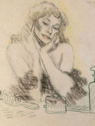 Beautiful Drawing Antique Nude Pencil On Paper Woman Art Deco