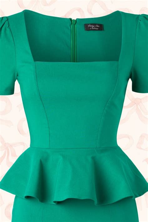 50s Clarissa Peplum Dress In Emerald Green