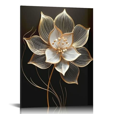 ONETECH Golden Flower Wall Art Abstract Golden Floral Canvas Prints