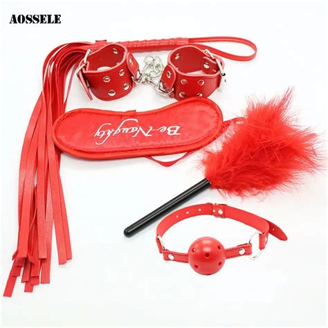 BDSM Sex Bondage Set PU Leather Collars Whip Eye Mask Mouth Gag Sex