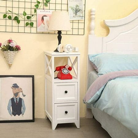 Solid Wood Bedside Table 25cm Wide Storage Cabinet with 2 Drawers Type Gap Storage Cabinet for ...