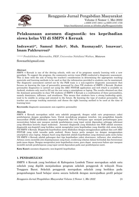 Pdf Pelaksanaan Asesmen Diagnostik Tes Kepribadian Siswa Kelas Vii Hot Sex Picture