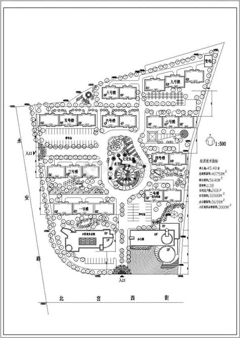 厦门市澜泾花园小区总平面规划设计cad图纸（占地45亩）住宅小区土木在线