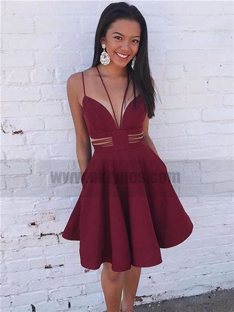 Dark Red Unique Simple Cheap Short Homecoming Dresses Online TYP0802