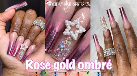 ROSE GOLD OMBRÉ NAILS acrylic nails nail art tutorial nail foil