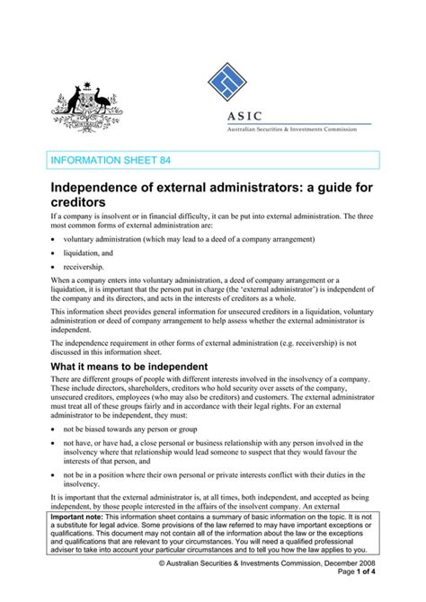 Independence Of External Administrators Pdf