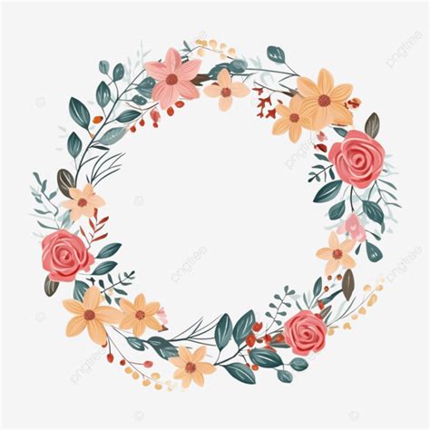 Bordered Floral Wreath In Flat Style Floral Border Flower PNG