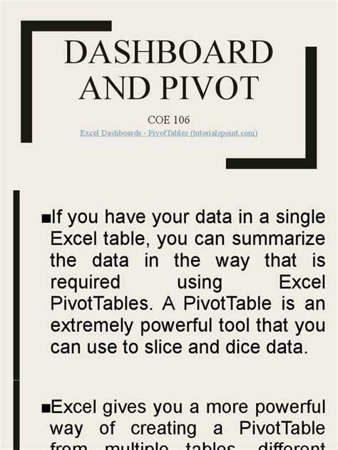 Dashboard and Pivot | PDF