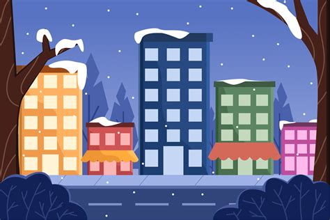 Winter Snowy City Landscape at Nighttime Graphic by Delook Creative ...