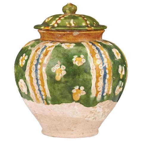 Chinese Sancai Glazed Pottery Covered Jar Together With A C