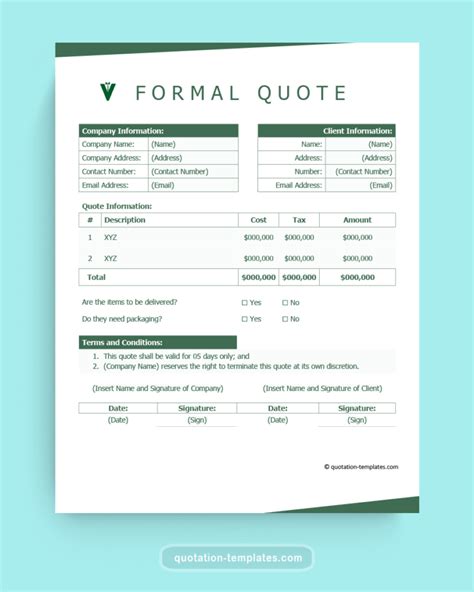 Formal Quotation Template 12 For Word Excel PDF Format