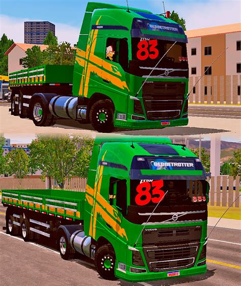 Skins Volvo Fh Verde Faixas Amarelas Na Carretinha Eixos