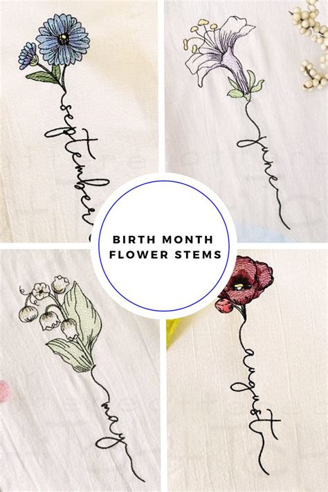 Birth Month Flower Stem Embroidery Bundle Birth Month Flowers