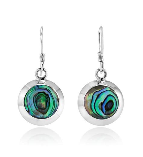 Sterling Silver Abalone Shell Round Dangle Earrings Cn M Oynu