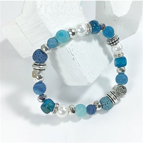 Pulsera Gata Pulida Gata Lava Azul Nacar Nikita