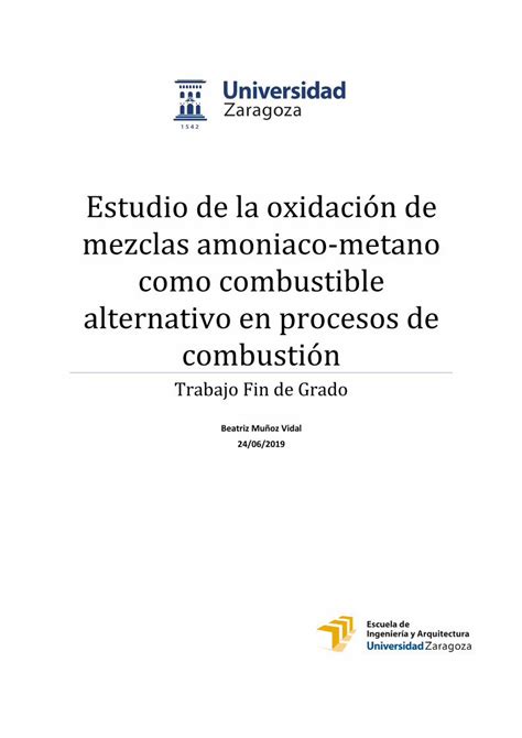 Pdf Estudio De La Oxidaci N De Mezclas Amoniaco Metano Como