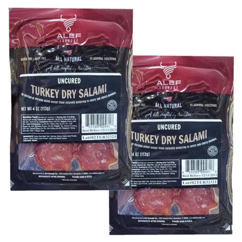 All Natural Uncured Turkey Dry Salami Sliced 4oz 113g 2 Pack