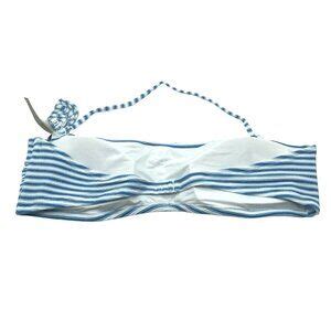 J Crew Swim Jcrew Womens Textured Clean Bandeau Bikini Swim Top Striped Blue White X