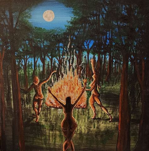 Witchy Room Decor Powerful Women Wall Art Full Moon Painting Fire