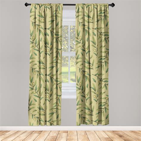 Botanical Window Curtains Summer Vibes Olive With Leaves Pattern On