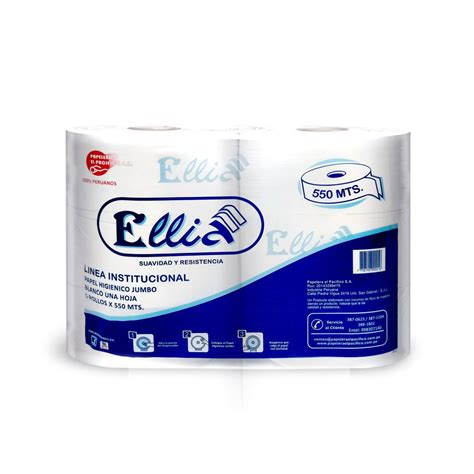 Papel Higienico Jumbo Ellia Blanco Una Hoja De 550 Mt X 6 Rollos