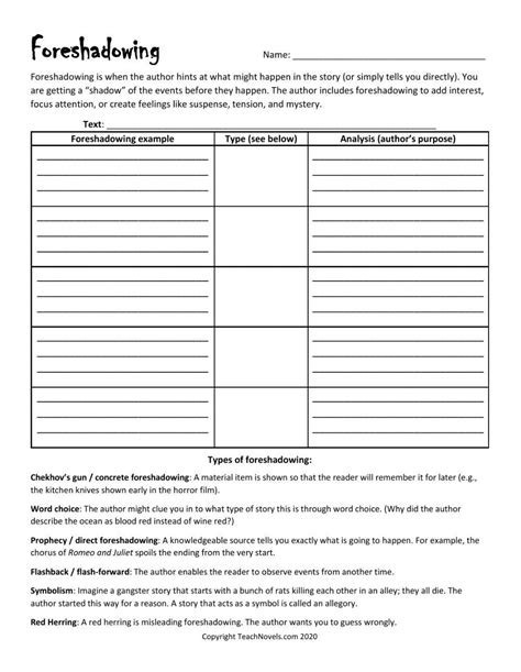 Reading Foreshadowing Lesson Plans And Worksheets Reviewed By Teachers