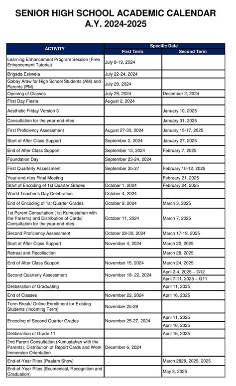 Academic Calendar For Shs Pdf Filetype Ppt List Of Calendar