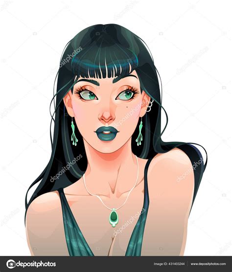 Retrato Una Hermosa Chica Vestida Color Verde Caricatura Vectorial