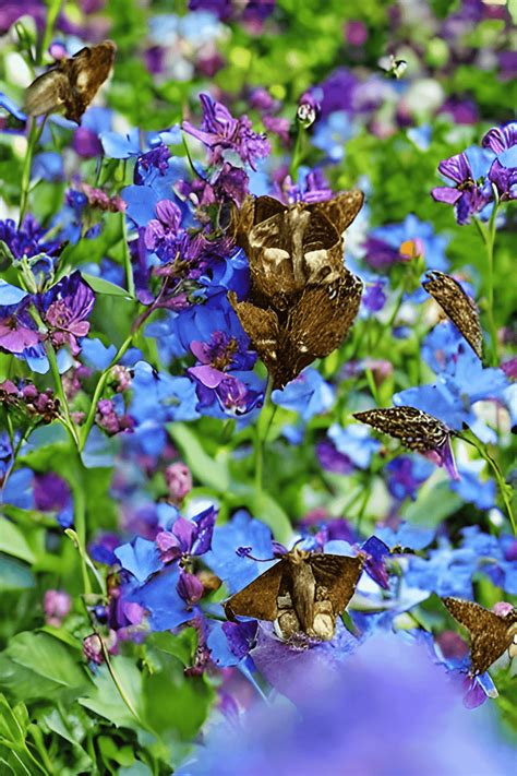 Moths On Flowers In A Garden · Creative Fabrica