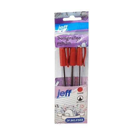 Bolígrafo Rojo Punta Fina 0 7mm Jeff Set x3 Comsucre Online