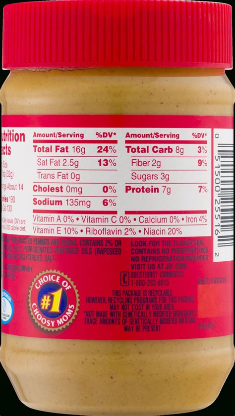 Jif Creamy Peanut Butter Nutrition Label - Labels Ideas 2019